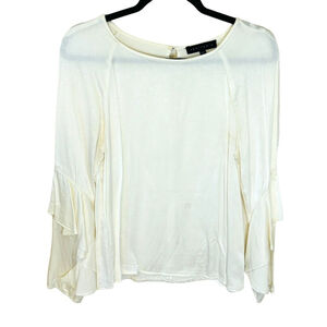 REVOLVE Sanctuary Cream Satin feel Ruffle Sleeve Blouse SZ Small